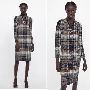 NWT Zara Plaid Textured Midi Dress